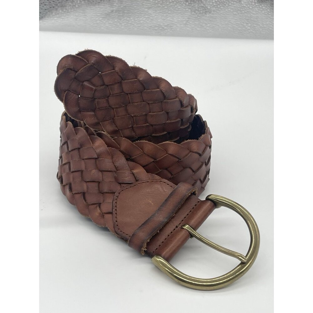 Madewell Brown Woven Leather Women’s 3" Wide Belt Sz S Boho Festival Peasant - Picture 2 of 6